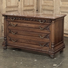19th Century French Henri II Marble Top Walnut Commode