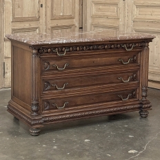 19th Century French Henri II Marble Top Walnut Commode