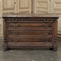 19th Century French Henri II Marble Top Walnut Commode