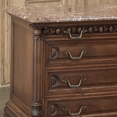 19th Century French Henri II Marble Top Walnut Commode