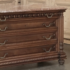 19th Century French Henri II Marble Top Walnut Commode