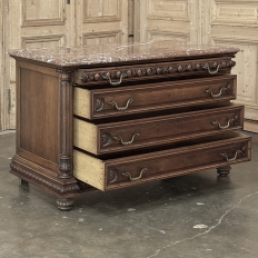 19th Century French Henri II Marble Top Walnut Commode