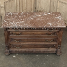 19th Century French Henri II Marble Top Walnut Commode
