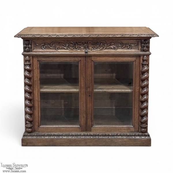 19th Century French Renaissance Revival Oak Vitrine ~ Credenza