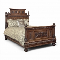 19th Century French Walnut Renaissance Revival Queen Bed