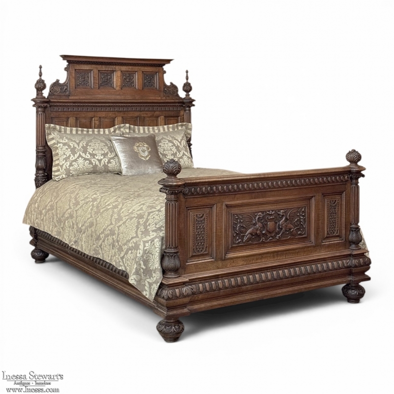 19th Century French Walnut Renaissance Revival Queen Bed