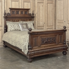 19th Century French Walnut Renaissance Revival Queen Bed