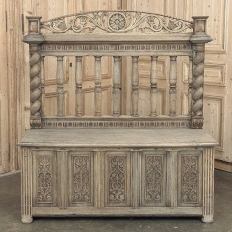 19th Century French Renaissance Barley Twist Stripped Oak Hall Bench Trunk