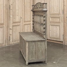 19th Century French Renaissance Barley Twist Stripped Oak Hall Bench Trunk