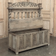 19th Century French Renaissance Barley Twist Stripped Oak Hall Bench Trunk