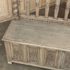19th Century French Renaissance Barley Twist Stripped Oak Hall Bench Trunk