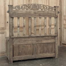 19th Century French Renaissance Barley Twist Stripped Oak Hall Bench Trunk
