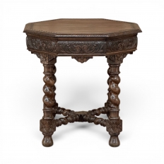 Antique French Renaissance Octagonal Barley Twist Table
