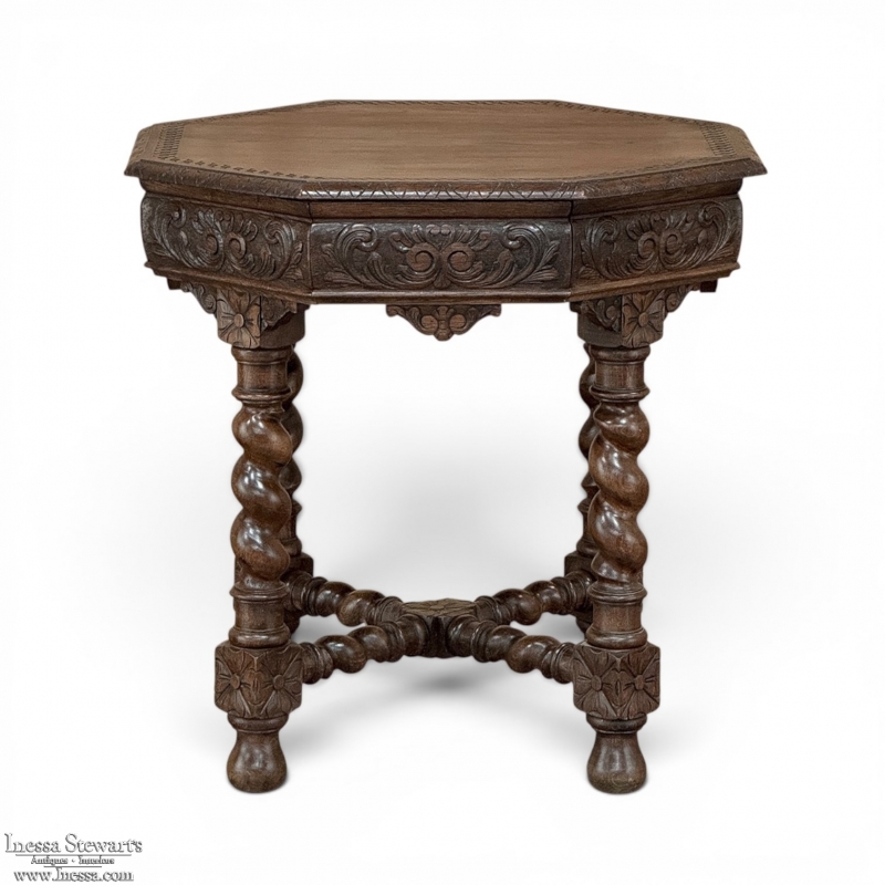 Antique French Renaissance Octagonal Barley Twist Table