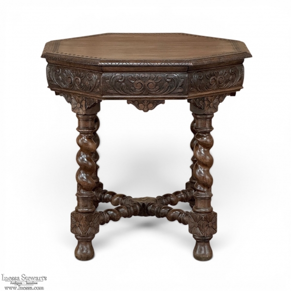 Antique French Renaissance Octagonal Barley Twist Table