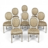 Set of 8 Antique French Louis XVI Painted Dining Chairs with Damascene Upholstery