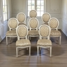 Set of 8 Antique French Louis XVI Painted Dining Chairs with Damascene Upholstery
