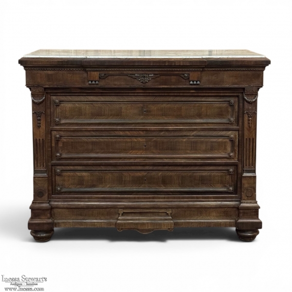 19th Century Napoleon III Neoclassical Rosewood Commode with Original Carrara Marble