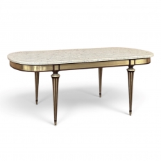 Grand Antique French Louis XVI Mahogany Dining Table with Carrara Marble Top