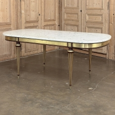 Grand Antique French Louis XVI Mahogany Dining Table with Carrara Marble Top