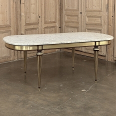 Grand Antique French Louis XVI Mahogany Dining Table with Carrara Marble Top