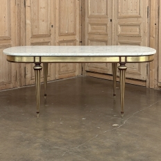 Grand Antique French Louis XVI Mahogany Dining Table with Carrara Marble Top