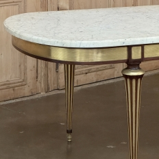 Grand Antique French Louis XVI Mahogany Dining Table with Carrara Marble Top