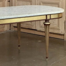 Grand Antique French Louis XVI Mahogany Dining Table with Carrara Marble Top
