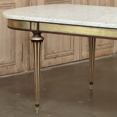 Grand Antique French Louis XVI Mahogany Dining Table with Carrara Marble Top