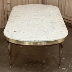 Grand Antique French Louis XVI Mahogany Dining Table with Carrara Marble Top