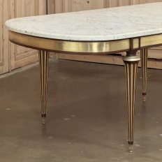 Grand Antique French Louis XVI Mahogany Dining Table with Carrara Marble Top