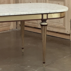 Grand Antique French Louis XVI Mahogany Dining Table with Carrara Marble Top