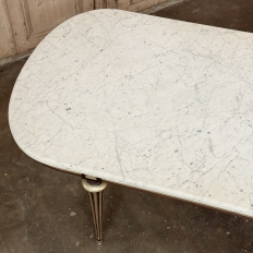 Grand Antique French Louis XVI Mahogany Dining Table with Carrara Marble Top
