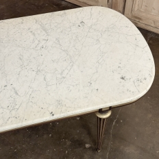 Grand Antique French Louis XVI Mahogany Dining Table with Carrara Marble Top