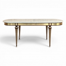 Grand Antique French Louis XVI Mahogany Dining Table with Carrara Marble Top