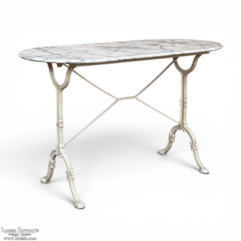 19th Century French Carrara Marble and Wrought Iron Bistro Table