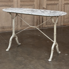 19th Century French Carrara Marble and Wrought Iron Bistro Table