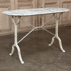 19th Century French Carrara Marble and Wrought Iron Bistro Table