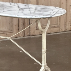 19th Century French Carrara Marble and Wrought Iron Bistro Table