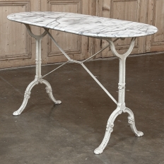 19th Century French Carrara Marble and Wrought Iron Bistro Table