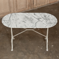 19th Century French Carrara Marble and Wrought Iron Bistro Table