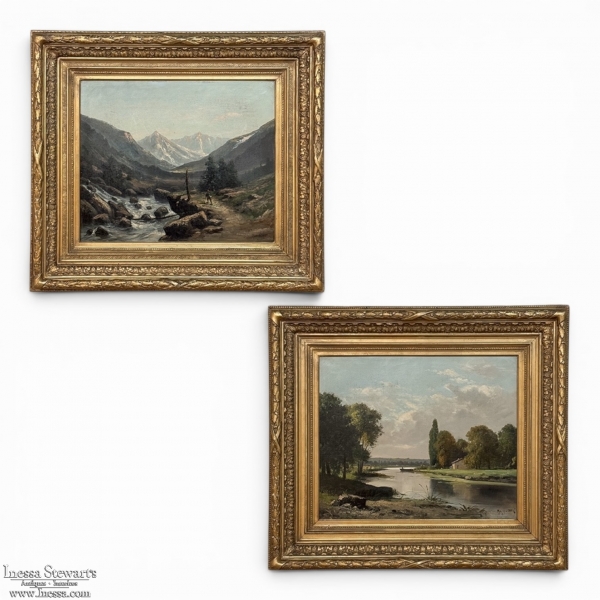 Pair of Framed Oil Paintings on Canvas by Henri Mosny Dated 1883