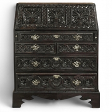 18th Century English Country Secretary in Hand-Carved Oak