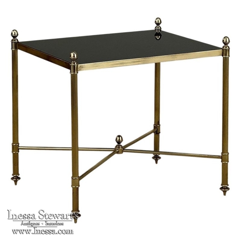 Mid-Century Modern Brass Side Table with Black Glass Top