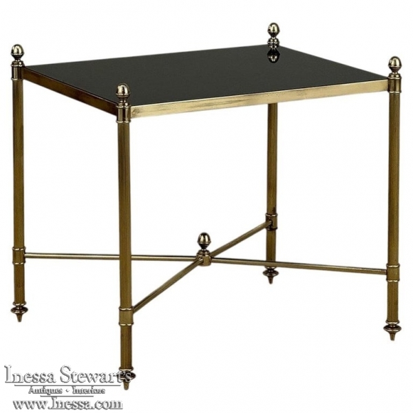 Mid-Century Modern Brass Side Table with Black Glass Top