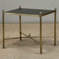 Mid-Century Modern Brass Side Table with Black Glass Top
