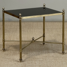 Mid-Century Modern Brass Side Table with Black Glass Top