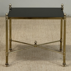 Mid-Century Modern Brass Side Table with Black Glass Top