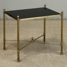 Mid-Century Modern Brass Side Table with Black Glass Top