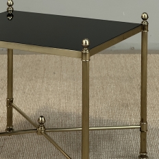 Mid-Century Modern Brass Side Table with Black Glass Top